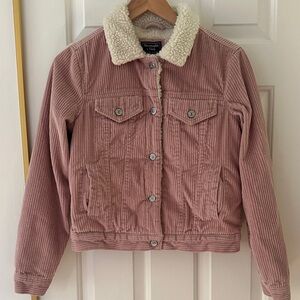 Abercrombie & Fitch White Sherpa Jacket with Pink Trim